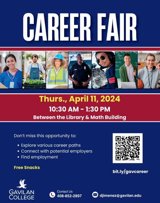 Career Fair, Thursday April 11, 2024, between the library and math building 